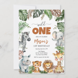 Wild One Party Animals Kids 1st Birthday Invitation