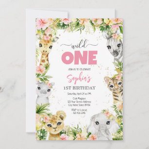 Wild One Party Animals Kids 1st Birthday Invitation