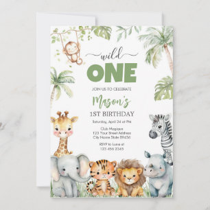 Wild One Party Animals Kids 1st Birthday Invitation