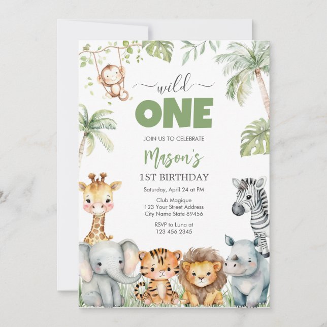 Wild One Party Animals Kids 1st Birthday Invitation (Front)