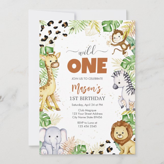 Wild One Party Animals Kids 1st Birthday Invitation (Front)