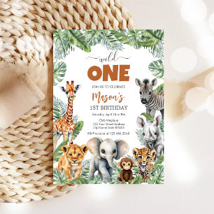 Wild One Party Animals Kids 1st Birthday Invitation