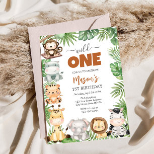Wild One Party Animals Kids 1st Birthday Invitation