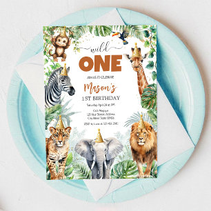 Wild One Party Animals Kids 1st Birthday Invitation