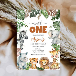 Wild One Party Animals Kids 1st Birthday Invitation