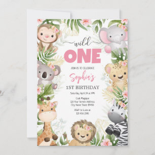 Wild One Party Animals Kids 1st Birthday Invitation