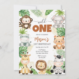 Wild One Party Animals Kids 1st Birthday Invitation