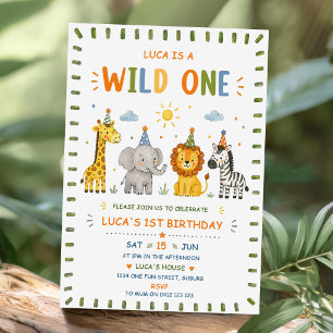 Wild One Party Animals Safari Birthday Invitation
