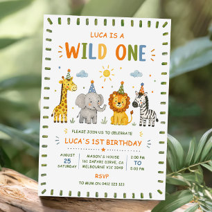 Wild One Party Animals Safari Boy Birthday Invitation