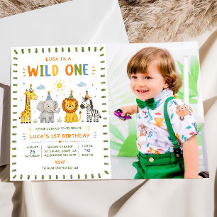 Wild One Party Animals Safari Boy Birthday Photo Invitation