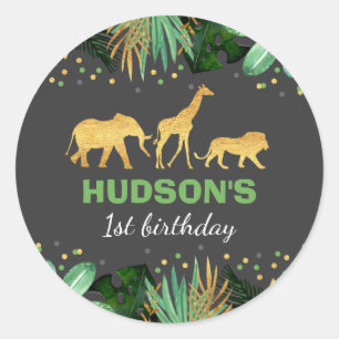Wild One Party Favour Tag Sticker Jungle Animals