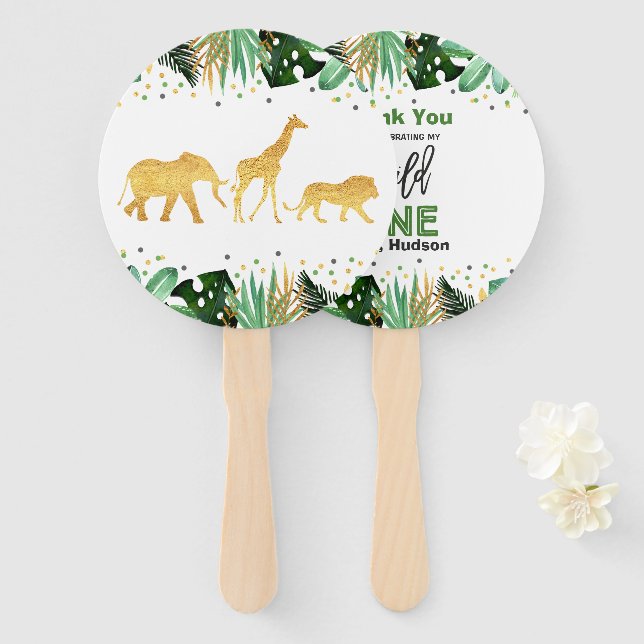 Wild One Party Hand Fan Jungle Animals Party Favou (Front and Back)
