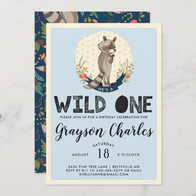 Wild One Party Invitation | Little Racoon (Front/Back)
