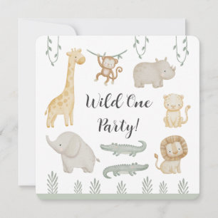 Wild One Party Safari Animals Personalised Invitation