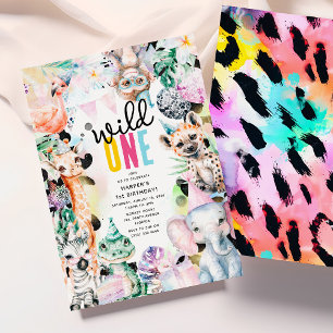 Wild ONE Pastel Safari Animals 1st Birthday Invitation