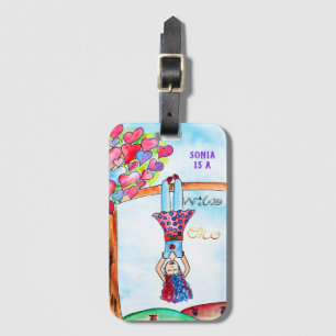 WILD ONE Personalised Boho Fun Art Purple Girl Luggage Tag