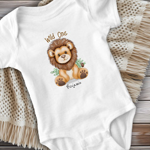 Wild One Personalised Cute Lion Cub Boy or Girl Baby Bodysuit
