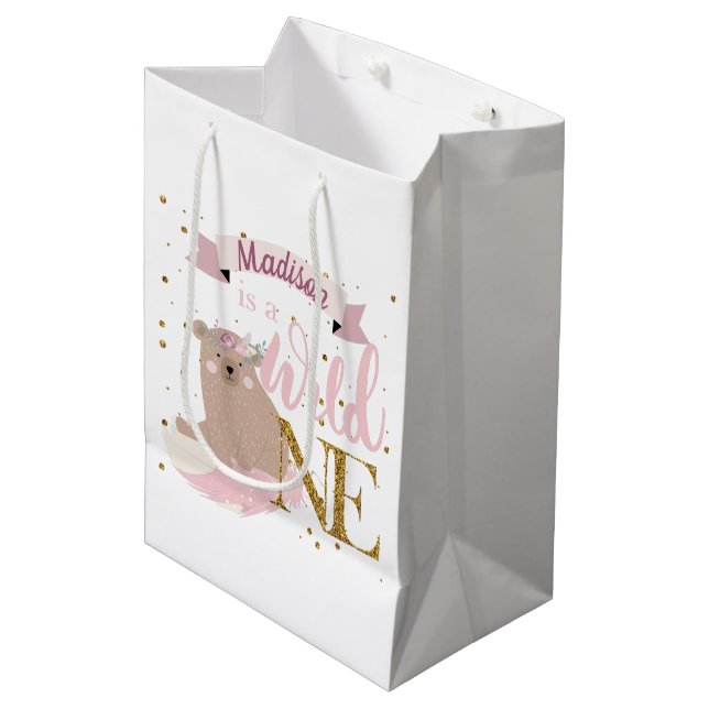Wild One Personalised First Birthday Medium Gift Bag (Front Angled)