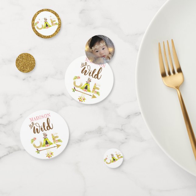 Wild One Personalised Girl First Birthday Photo Confetti (Group)