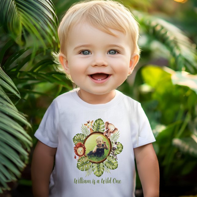 Wild One Photo Cute Jungle Animals 1st Birthday Baby T-Shirt (Creator Uploaded)
