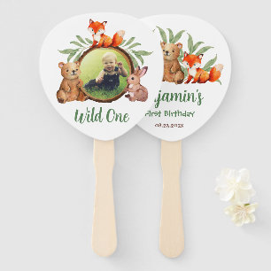 Wild One Photo Woodland Animals Fox First Birthday Hand Fan