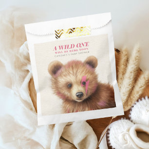 Wild One Pink Hair Bear Baby Shower Favour Bags