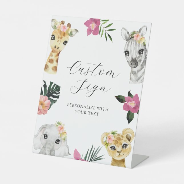 Wild One Pink Jungle Custom Text Sign (Front)