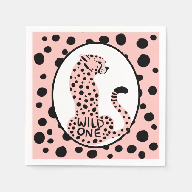Wild One Pink Leopard First Birthday  Napkin (Front)
