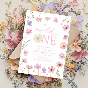 Wild One Pink Purple Wildflowers First Birthday Invitation