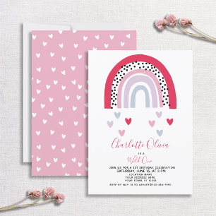 Wild One Pink Rainbow Girl's 1st Birthday Party Invitation