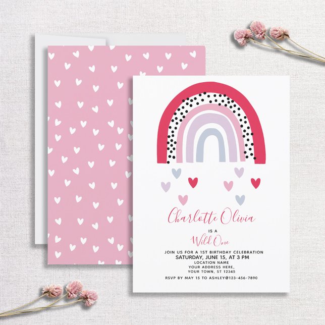 Wild One Pink Rainbow Girl's 1st Birthday Party Invitation (Creator Uploaded)