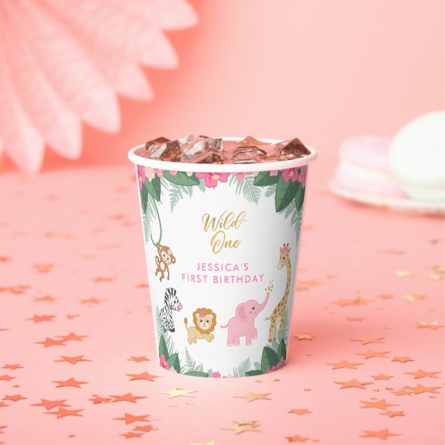 Wild ONE - Pink Safari Girl's FIRST Birthday Paper Cups (Insitu)