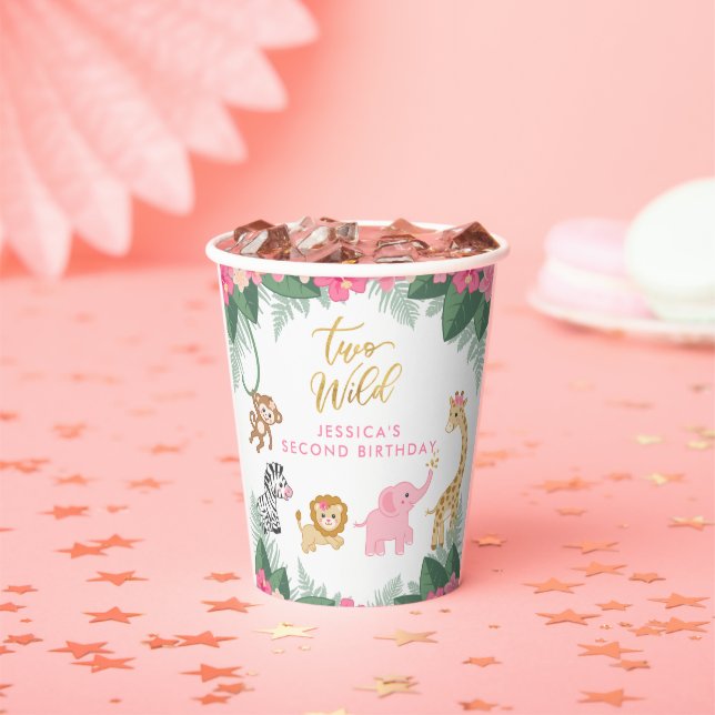 Wild ONE - Pink Safari Girl's SECOND Birthday Paper Cups (Insitu)