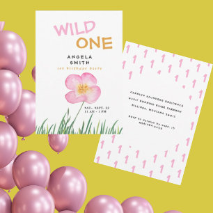 Wild One Pink Wildflower 1st Birthday Party Invitation