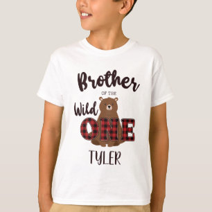 Wild ONE Plaid Bear Brother Birthday Party T-Shirt