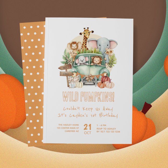 Wild One Pumpkin Safari 1st Birthday Invitation (Creator Uploaded)