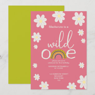 Wild One Rainbow Birthday Party Personalised Invitation