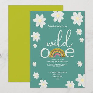 Wild One Rainbow Birthday Party Personalised Invitation