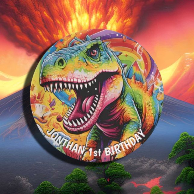 Wild One Rainbow Dinosaur Paper Plate (Fun Wild One Rainbow Dinosaur Paper Plates for Your Party!)