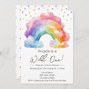 Wild One Rainbow Kids Birthday  Invitation