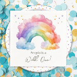 Wild One Rainbow Kids Birthday  Napkin<br><div class="desc">Fun watercolor rainbow themed kids party. 
Great for any season. Let's build something fun for your little one on their birthday! Custom,  personalised,  editable 
watercolor,  bright and pastel colours. whimsical illustration,  confetti,  script</div>