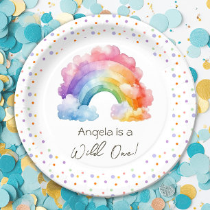Wild One Rainbow Kids Birthday  Paper Plate