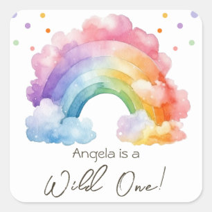 Wild One Rainbow Kids Birthday  Square Sticker