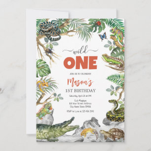 Wild One Reptile Party Animals Kids 1st Birthday Invitation