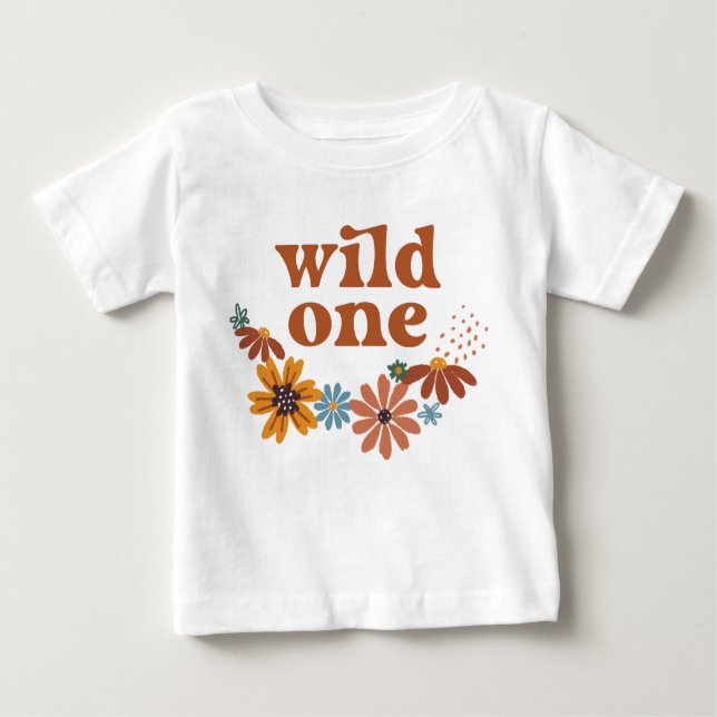 Wild One Retro Boho Wildflower 1st Birthday Baby T-Shirt (Front)