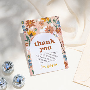 Wild One Retro Boho Wildflower 1st Birthday Party Thank You Card