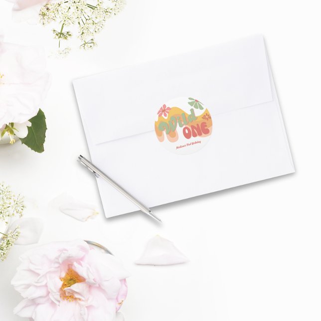 Wild One Retro Rainbow Daisy First Birthday Classic Round Sticker (Creator Uploaded)