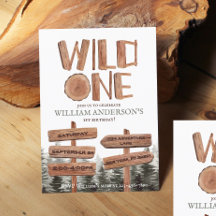 Wild One Rustic Wood Boys 1st Birthday 
