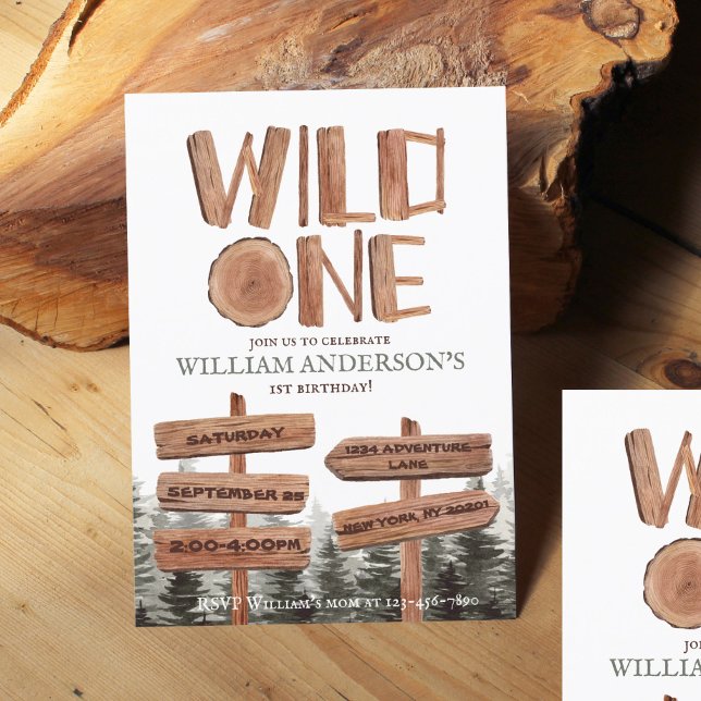 Wild One Rustic Wood Boys 1st Birthday  Invitation (Creator Uploaded)