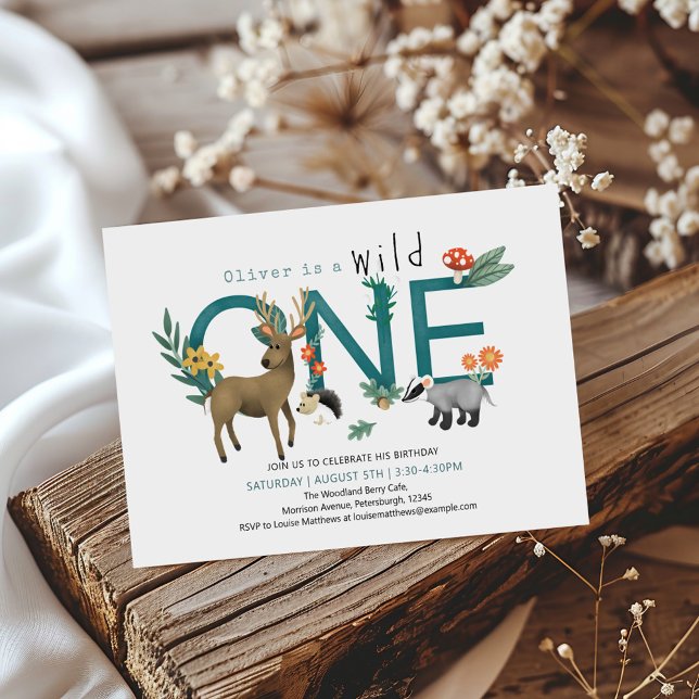 Wild One Rustic Woodland Animals 1st Birthday Invitation (Creator Uploaded)